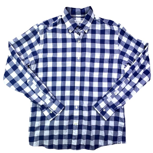 Peter Millar Mens Gingham Button Down Shirt Blue White Size Medium - Picture 2 of 9